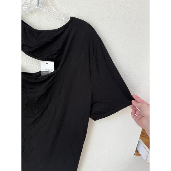 NWT Eloquii One Shoulder Cut Out Short Sleeve Top Size 26/28 Black - Picture 8 of 8